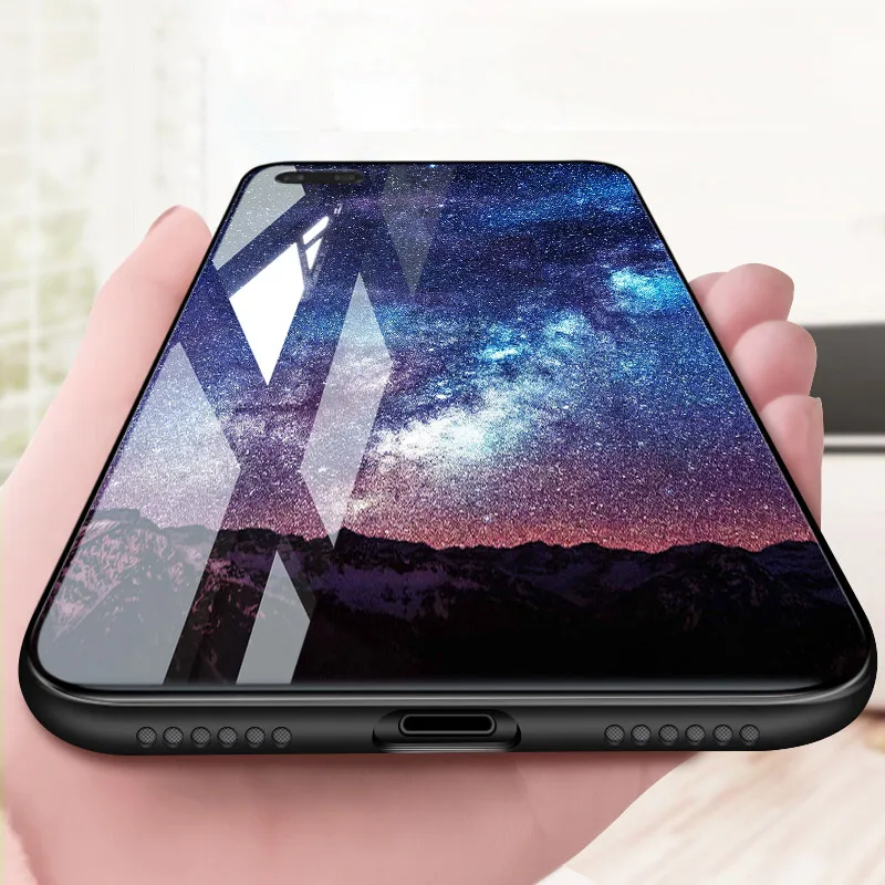 TOMKAS Space Star Case For iPhone X 10 PC+Tempered Glass Patterned 7 6 S 6s 8 Plus Cases Silicone Edge Cover |