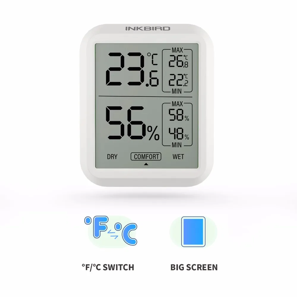 Inkbird ITH-20 высокой точности с цифровым термометром и гигрометром декоративные часы