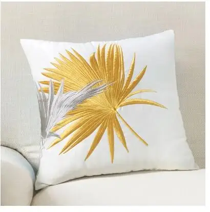 

yellow palm leaves embroidered cushion covers plant flowers throw pillowcase decorative cover for cushion pillow sofa home