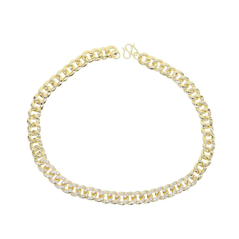 Короткая кубинская цепочка 38 см золотое покрытие микро проложить cz хип хоп bling miami