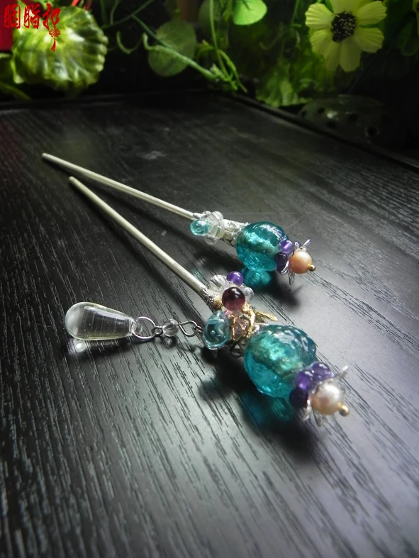 Палочка для волос ручной работы со старыми цветными кристаллами фруктами