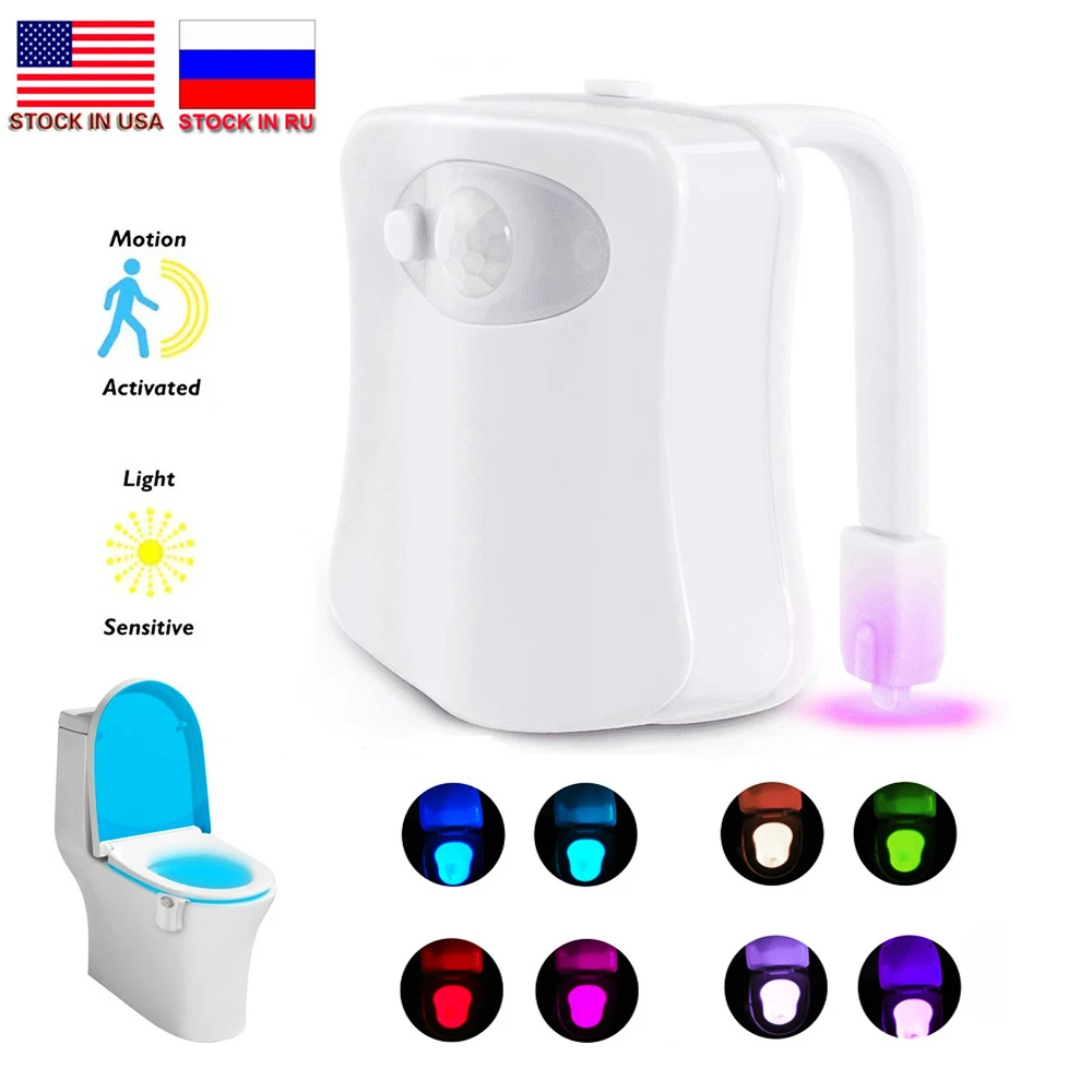 ZK20 LED Night Lights Human Motion Sensor Automatic Toilet Seat Bowl Bathroom Night Lighting 8 Color Stock in US,RU