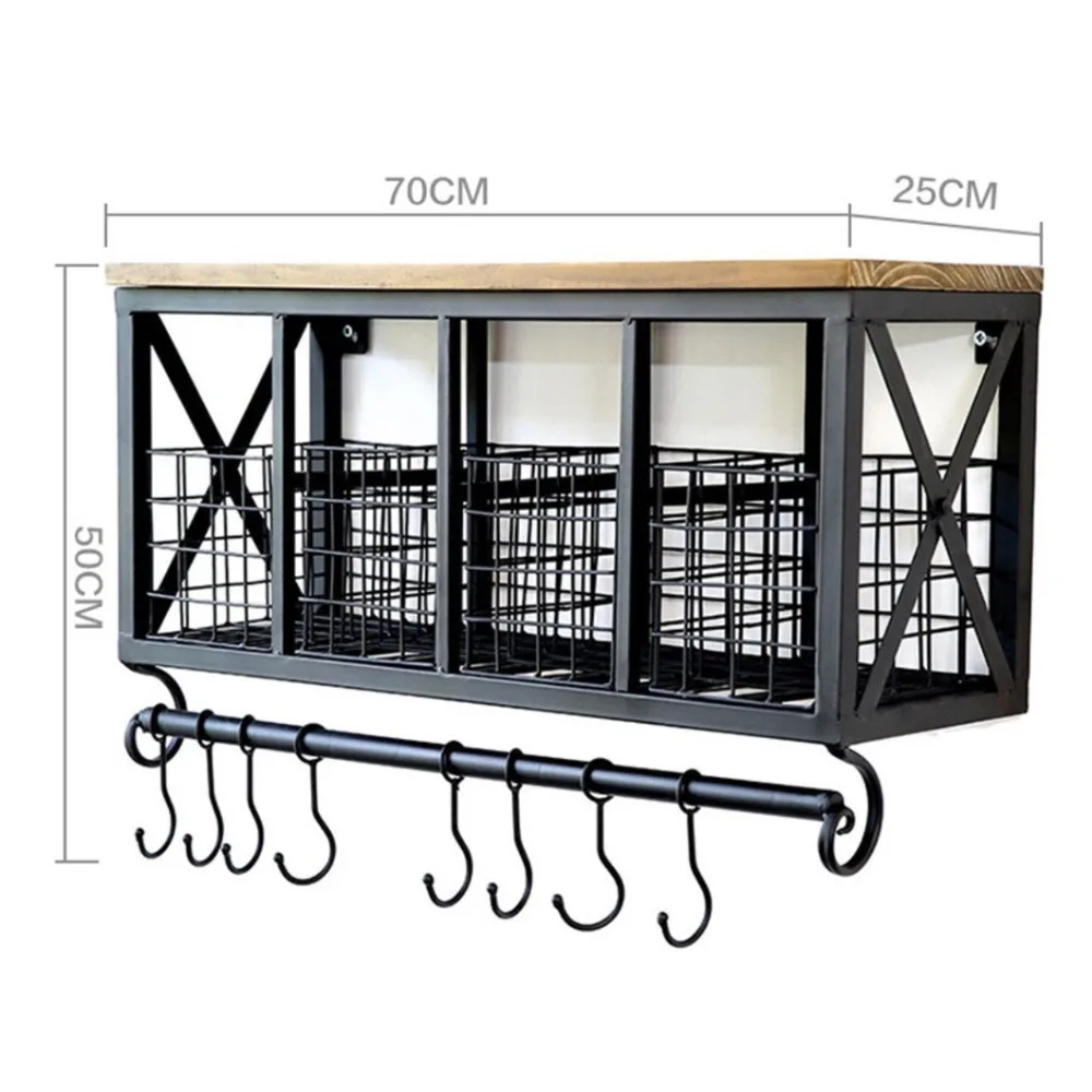 Промышленная Ретро городская железная настенная кухонная полка для хранения