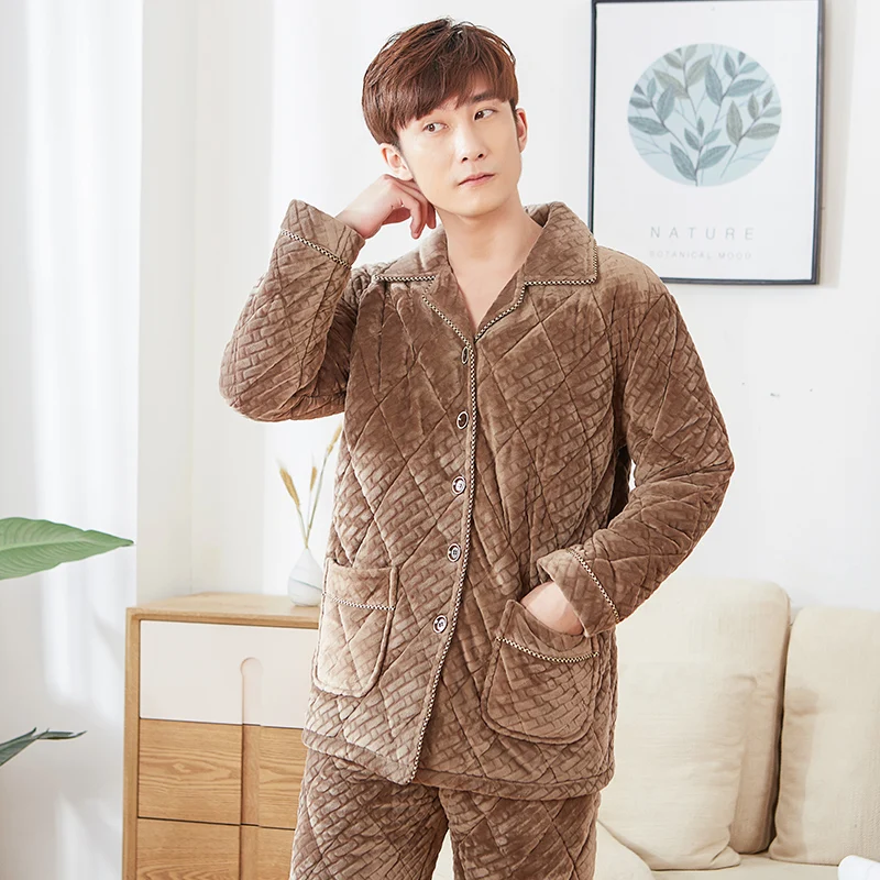 J & Q новая Пижама Мужская пижама Hombre Invierno зимняя Herren Толстая спальная одежда