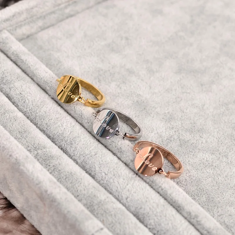 

YUN RUO New Arrival Elegant Love Letter Ring for Woman 316 L Stainless Steel Jewelry Rose Gold Silver Color Never Fade Drop Ship