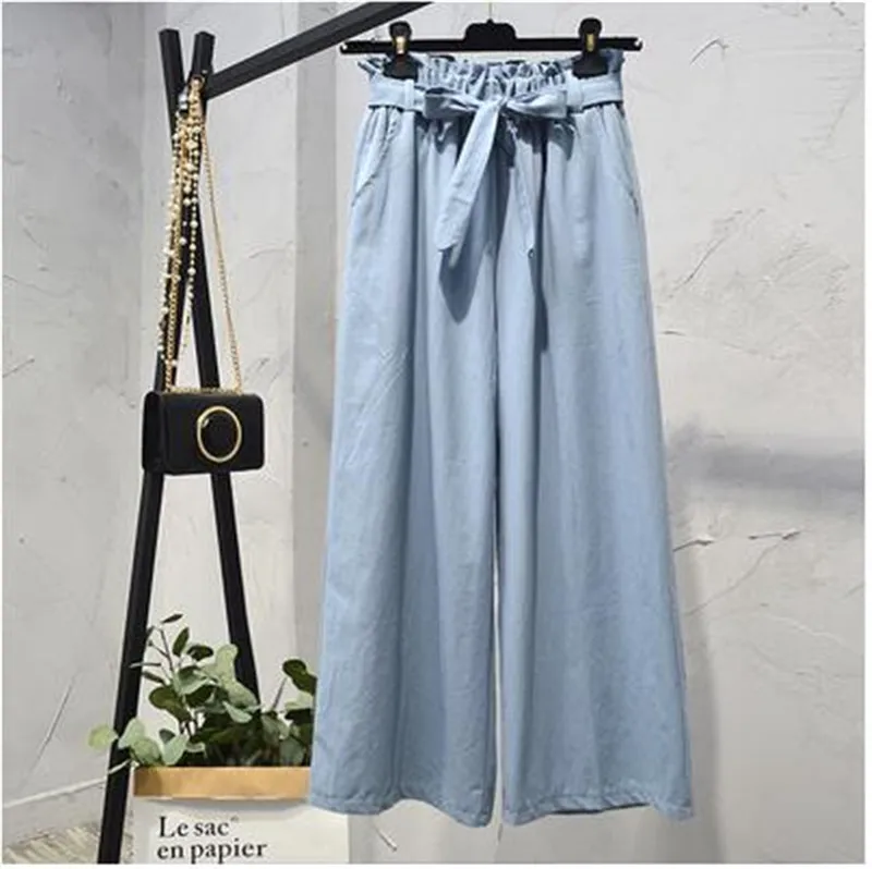 Women Casual Pants 2018 Autumn New Fashion Sash Elastic Waist 7 Colors High Wide Leg Loose Trousers | Женская одежда