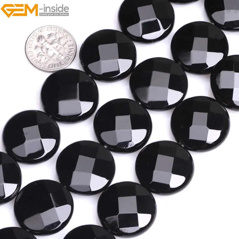 

Natural Black Faceted Coin Agates Beads For Jewelry Making 20-30mm 15inches DIY Jewellery FreeShipping Wholesale Gem-inside