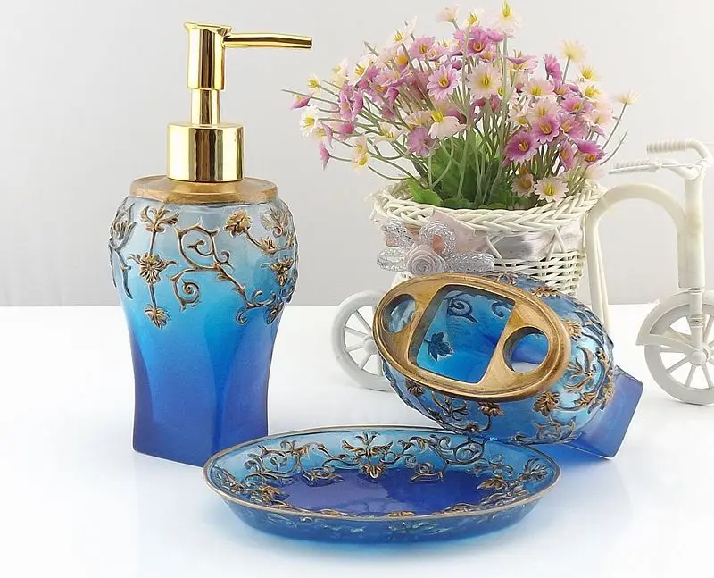 Набор аксессуаров для ванной из синей смолы/держатель мыла/диспенсер