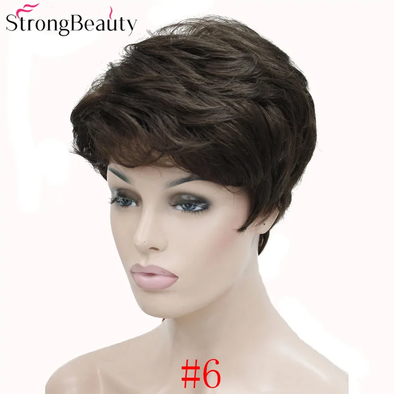 StrongBeauty синтетические Короткие Волнистые Волосы пышные натуральные светлые/серебристо-серые парики с челкой для женщин много цветов на выбор