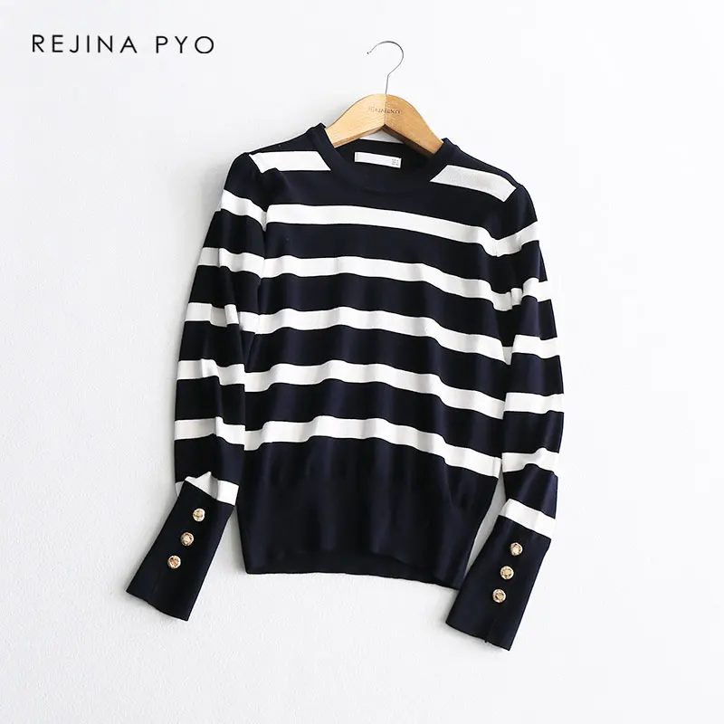 BIAORUINA Women Solid Basic Casual O-neck Knitted Sweater Mental Buttons Decoration Female All-match Everyday Pullovers | Женская одежда