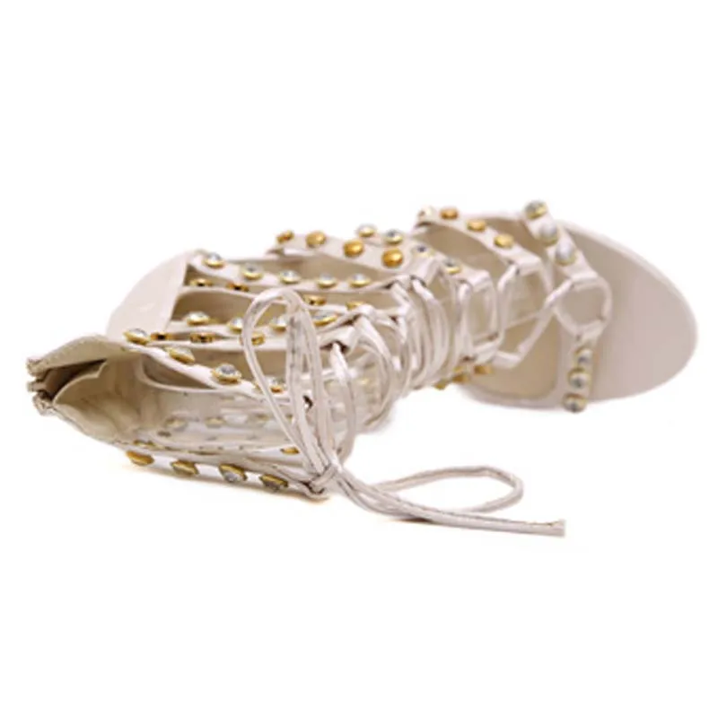 Пикантные Модные женские босоножки на высоком каблуке с заклепками и молнией