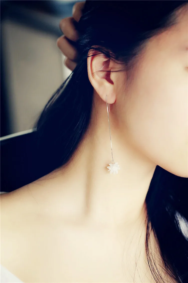 Длинная дизайнерская роскошная женская проволока для ледяных ушей 925 Висячие