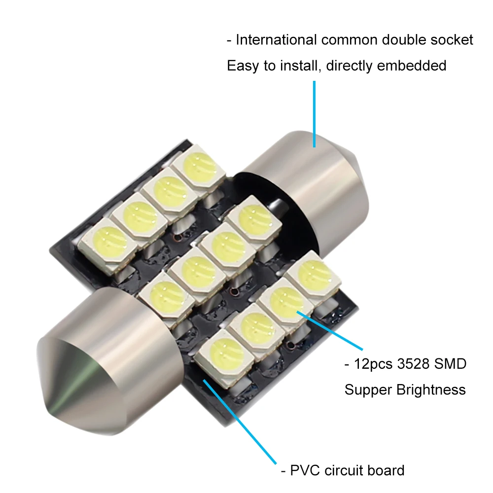 10 шт. гирлянда DE3022 DE3175 CANBUS 12 SMD 3528 Светодиодный лампы 31 мм белый лампа для авто
