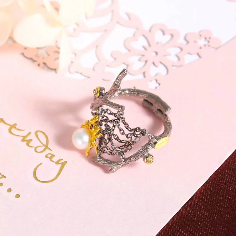 CSJ оригинальный дизайн жемчуг Паук Кольца 925 пробы серебро для вечерние свадьбу