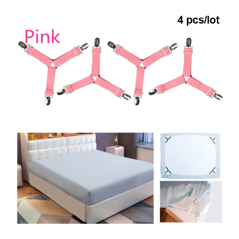 Pink 4 шт. зажимы для пакетов кровати для пояс для подтяжек крепеж матрас Эластичный Нескользящий зажим одеяло захват PP+ нейлон+ нержавеющая сталь - Цвет: Pink