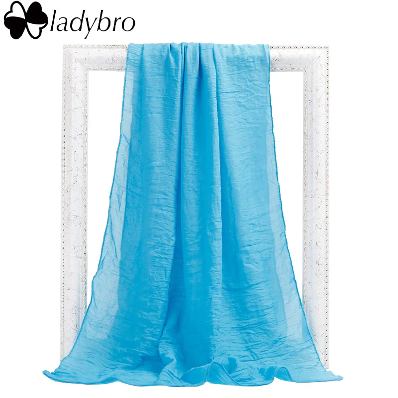 Женский Длинный шарф из хлопка и льна Ladybro теплый модный синий розовый хиджаб