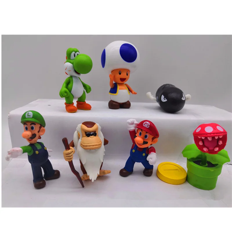 6-9CM Super Mario 7 Pcs/set Green Dragon Louis PVC Model Collection Childhood Ver Toy Opp Bag Decoration Birthday Gift H381 | Игрушки и
