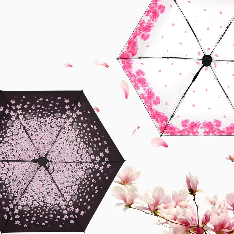 Новое шоу Романтический Cherry Blossom Мини карман Anti UV Guarda Chuva Для женщин складной зонт