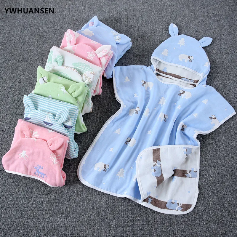 YWHUANSEN 60*60 см 6 слойное Марлевое пляжное полотенце с капюшоном хлопковое детское