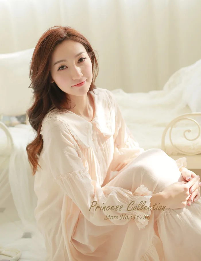 Бесплатная доставка белая длинная Пижама принцессы из 100% хлопка розовая ночная