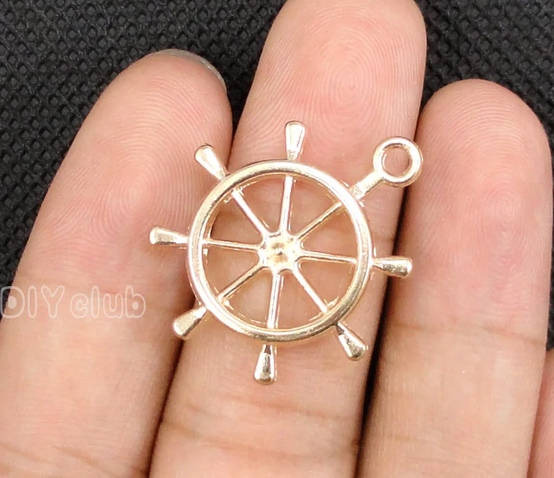 

50pcs- Rudder Charms, Gold Tone Ship Wheel Charms Pendant 28x24mm