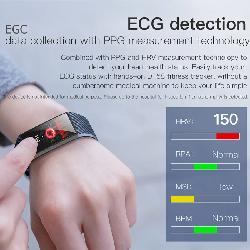 ASKMEER Smart Wristband Large Screen IP68 Bracelet ECG Heart Rate Blood Pressure Monitor Smartwatch for Android IOS | Электроника