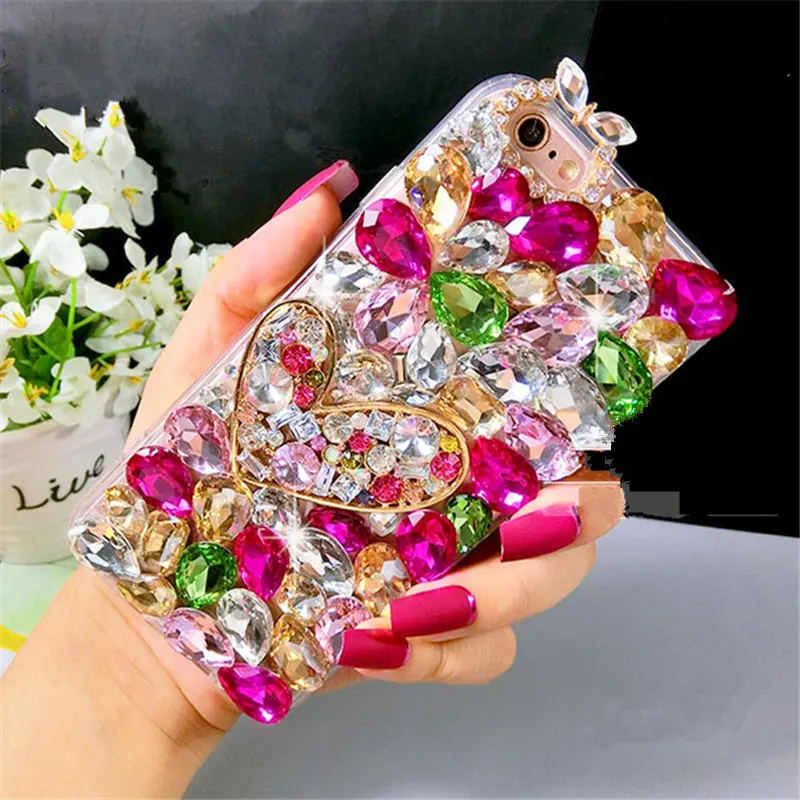 Для iPhone 6S 7 8 Plus X XR XS MAX Роскошные девушки кристалл алмаза Красочные Bling Сердце