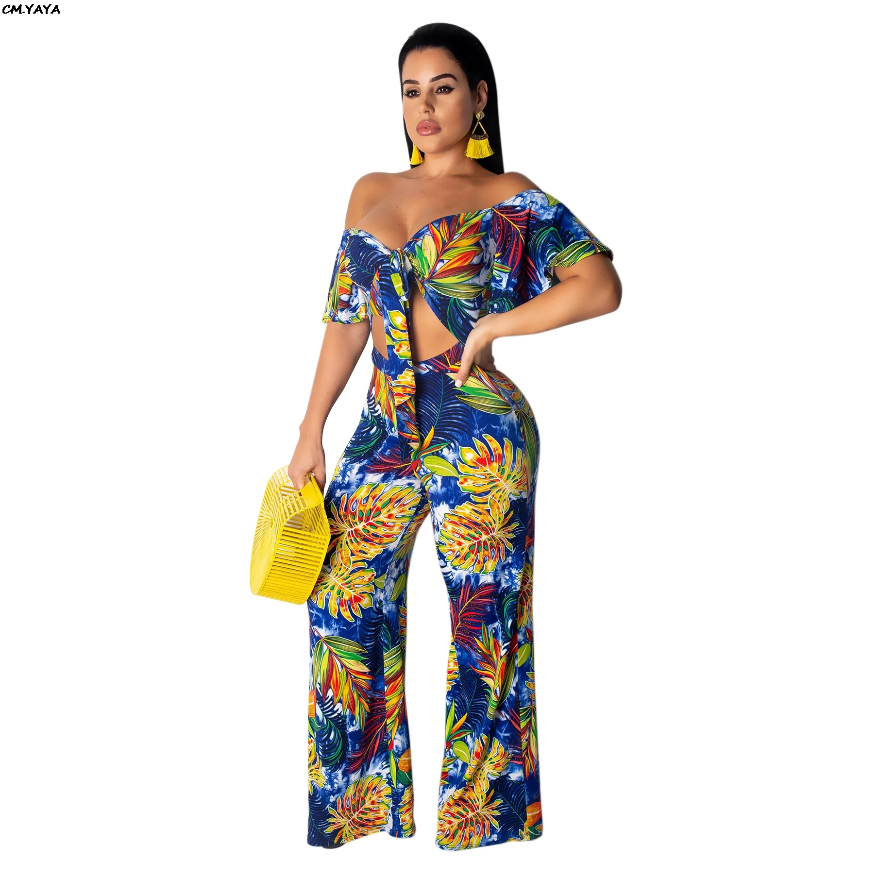 Женский пляжный костюм из двух предметов укороченный топ с открытыми плечами и