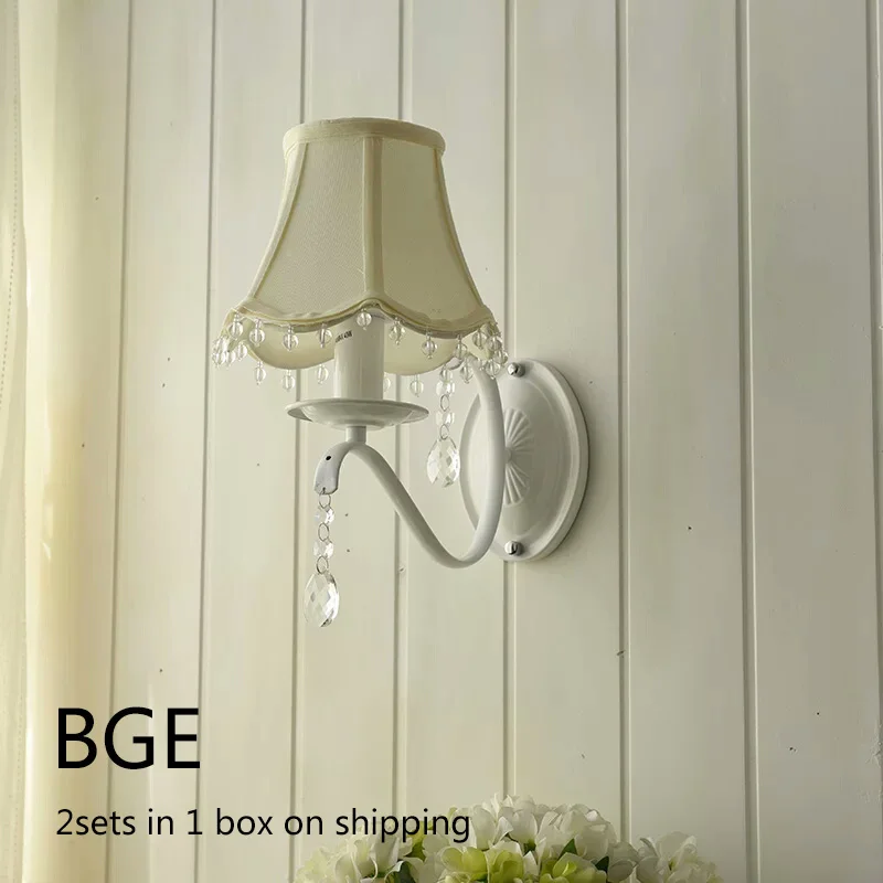 Beige 2sets Прикроватные настенные светильники, Розовый Бежевый Синий Белый Лавандовый оттенок, спальня, 1 комплект or2 наборы тканевые настенные светильники, классический светодиодный светильник - Цвет абажура: Beige 2sets
