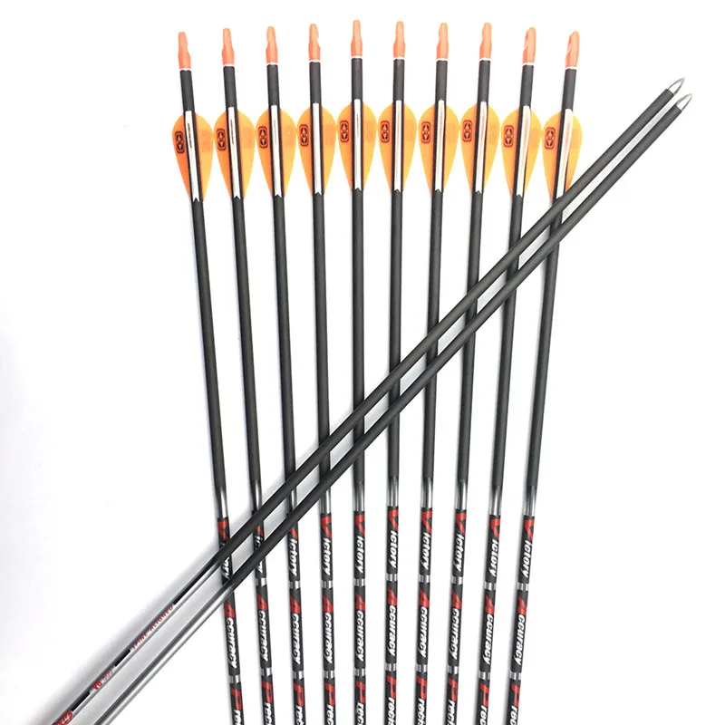 12pcs Pure Carbon Arrow Spine350 - 900 V3 V6 30Inch ID4.2mm Arrow Tips 80gr  Vanes Pin Nock Recurve Bow Compound Bow Hunting