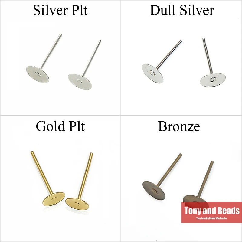 (200 шт. = 1 партия!) плоские круглые серьги гвоздики золотистые серебристые