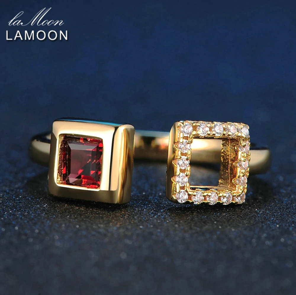 LAMOON S925 Silver Square Rings for Women 0.25ct 100% Natural Red Garnet Gemstone Ring Fine Jewelry Bijoux Wedding Band RI020 | Украшения и