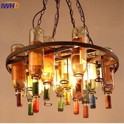 

IWHD Style loft Retro Pendant Lamp Vintage Industrial Glass Bottle Hanglamp Creative Iron Pendant Lights For restaurant Lamparas