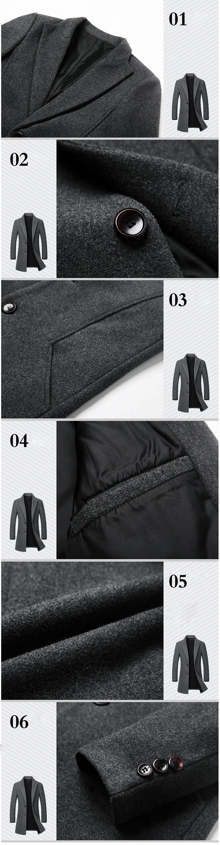 Winter Wool Trench Coat Men Long Coat Turn-down Collar High-quality Wool Men Jacket Clothes Fashion Slim Outerwear MY024