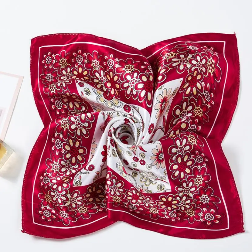 

Luxury Stripe Floral Print Silk Scarf Retro Women Small Squares For Business Party Satin Head Scarf Elegant Kerchief Neck Wrap
