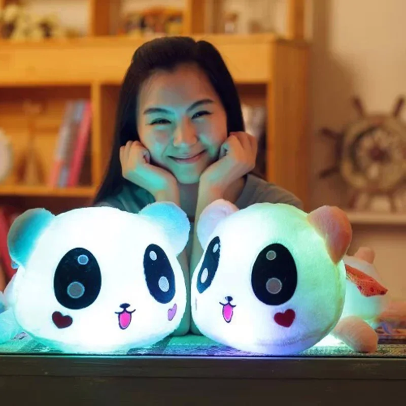 

Cute Panda Glowing Plush Toy Colorful Luminous Stuffed Doll Soft Animal Plush Cushion Baby Pillow LED Light Up Room Holiday Gift