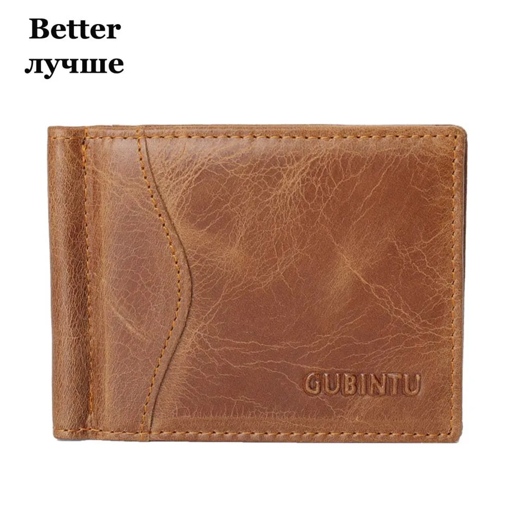 brown better GUBINTU мужской кошелек из натуральной кожи Rifd, держатель для карт, коричневый, черный, короткий кошелек для карт, повседневный высококачественный брендовый кошелек для мужчин - Цвет: brown better