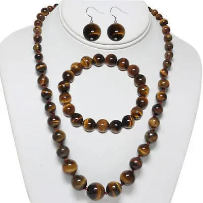 Свадебные тигровый глаз Коричневый Цвет ожерелье из круглых бусин браслет и