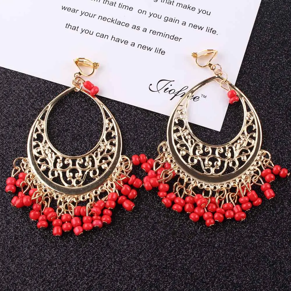 

Big Statement Retro Vintage beads Clip On Earrings for Women 4 color New Arrival Fashionable Gold Color Alloy Charming Earrings