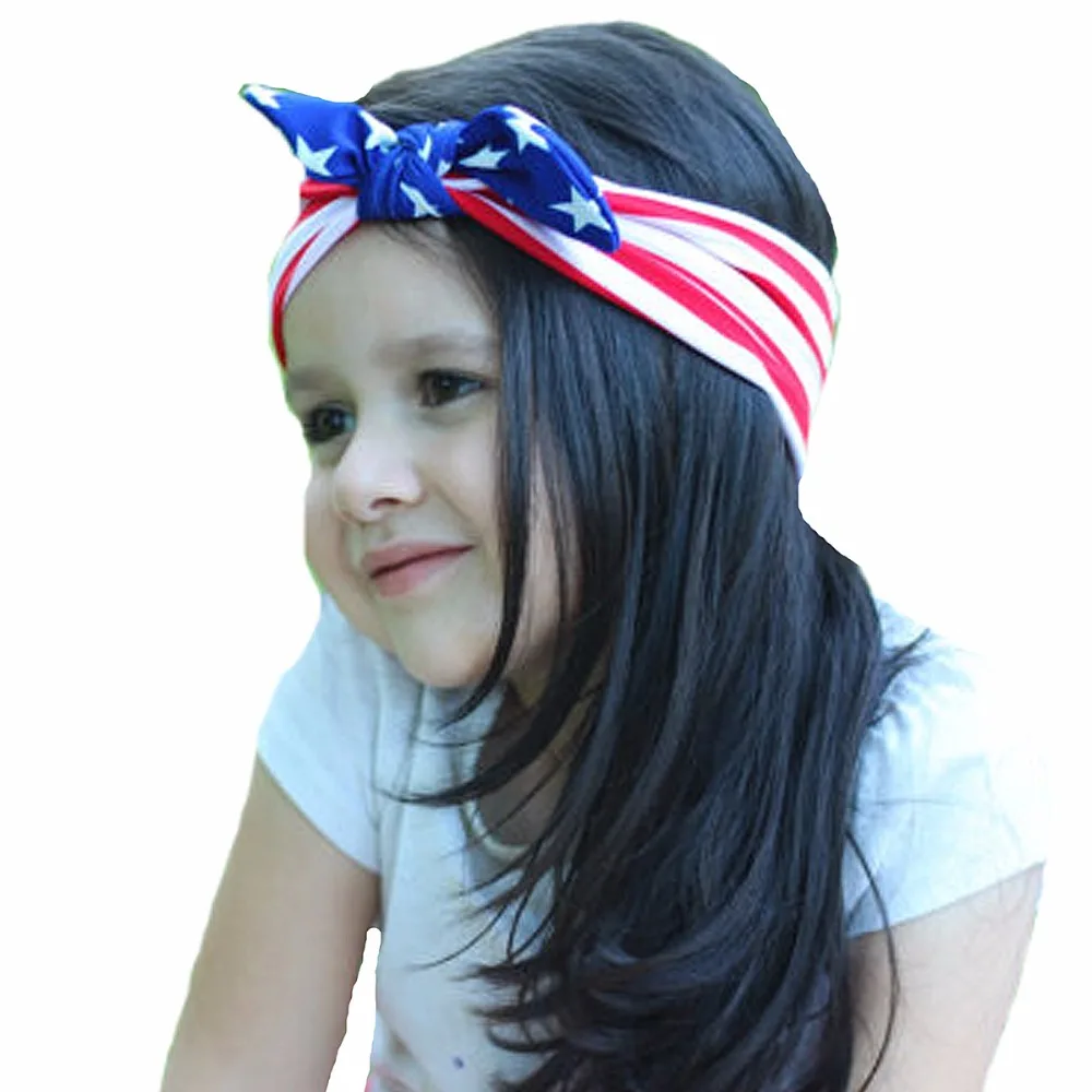 1 шт. 4-го Июля Узел Кролик Лук Полосатый Хлопка Стрейч Девушки Оголовье - купить по