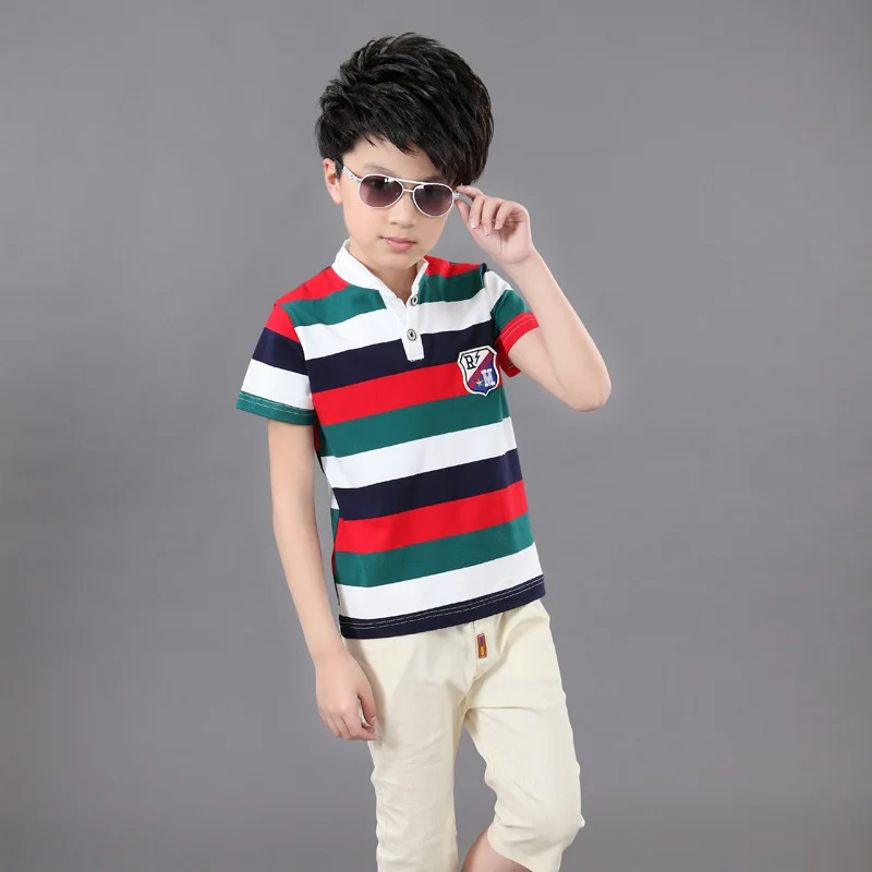 Size 4 6 8 10 12 14 Years 2019 Summer Boys Cotton Clothing Sets Kids big Striped T-shirt + Pants 2 Pieces Tracksuit ForBoys | Детская