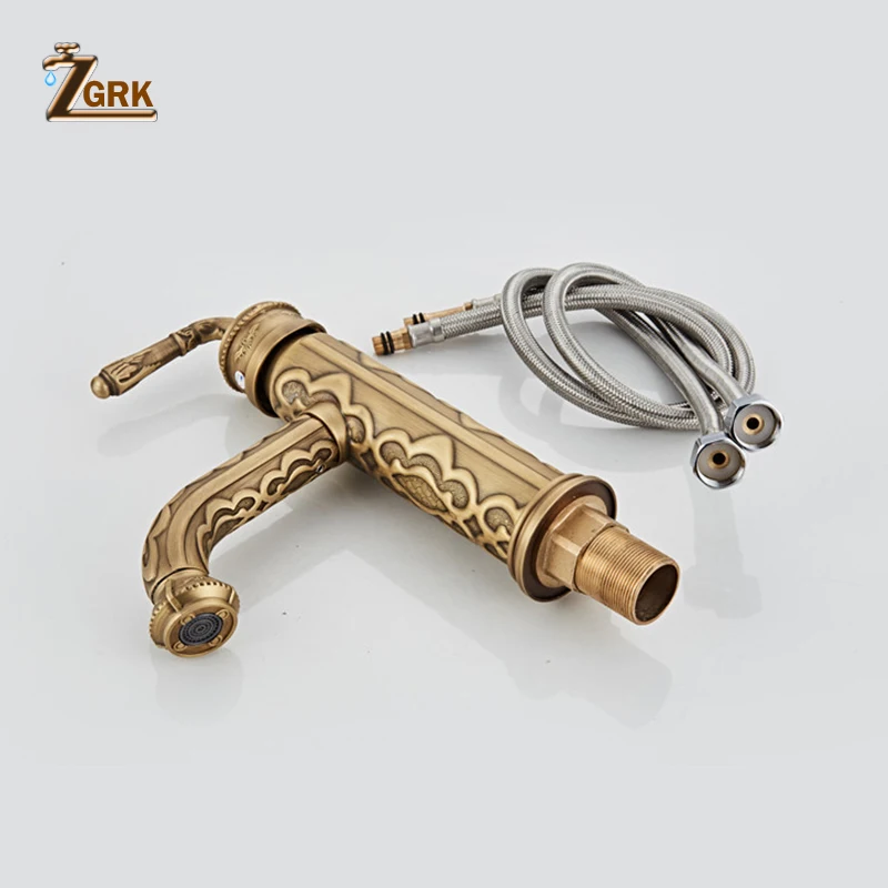 Basin Faucets Solid Brass Vintage Antique Bathroom Faucet Single Handle 360 Degree Swivel Hot and Cold Water Basin Mixer Tap