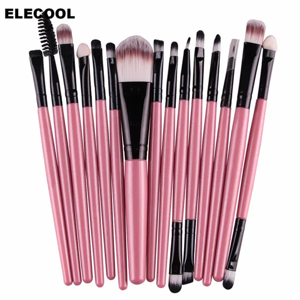 15pcs pink black ELECOOL 20/15/1 шт наборы кистей для макияжа Тени для век основа для макияжа лица Косметическая пудра подводка для глаз с ресницами, губами Макияж Кисти Косметический Красота ящик для инструментов - Handle Color: 15pcs pink black