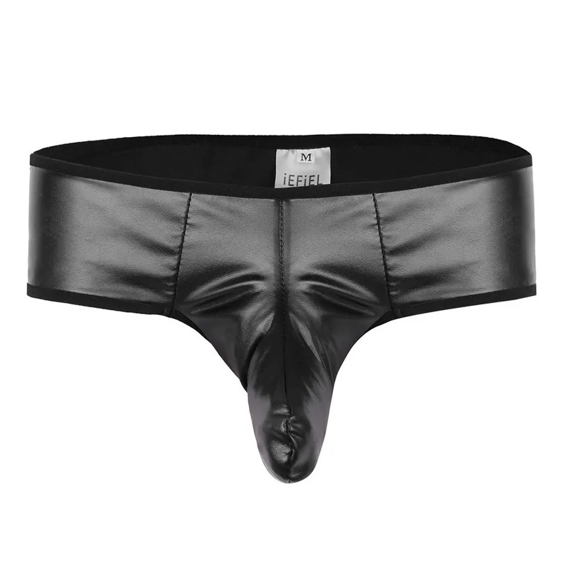 IEFiEL Мужское нижнее белье трусы черные мягкие эластичные из искусственной кожи с низкой посадкой бикини трусы ночное белье с закрытым пенисом оболочка
