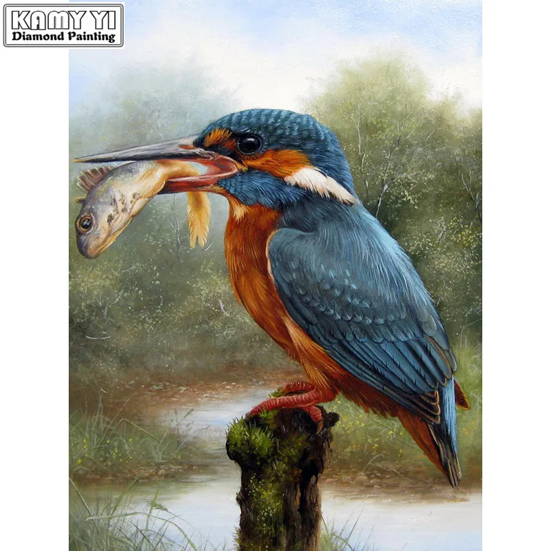 5D DIY Diamond embroidery Cross stitch Bird catching fish Full Square mosaic Round painting decoration HYY | Дом и сад