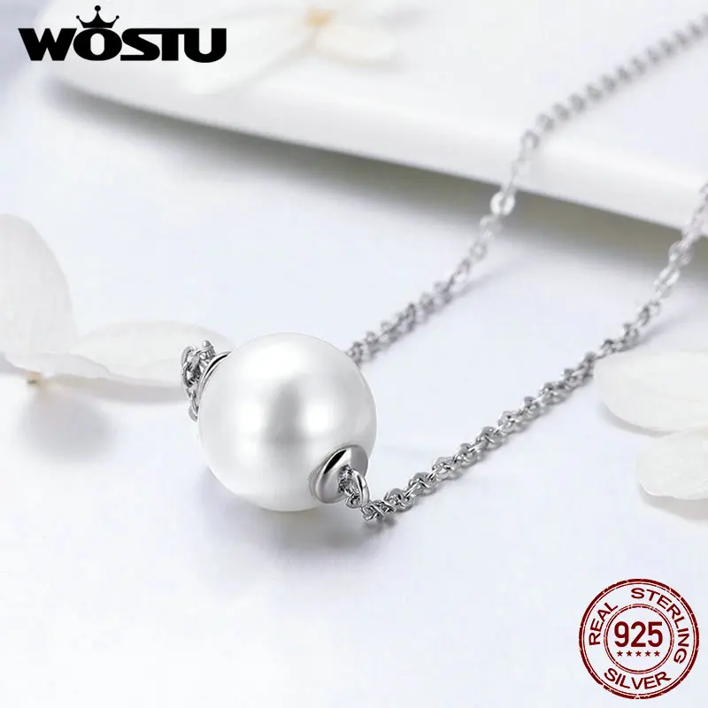 WOSTU, лидер продаж, натуральная 925 пробы, серебро, круглый пресноводный жемчуг, Висячие Подвески, ожерелье для женщин, свадебные украшения, подарок CQN289