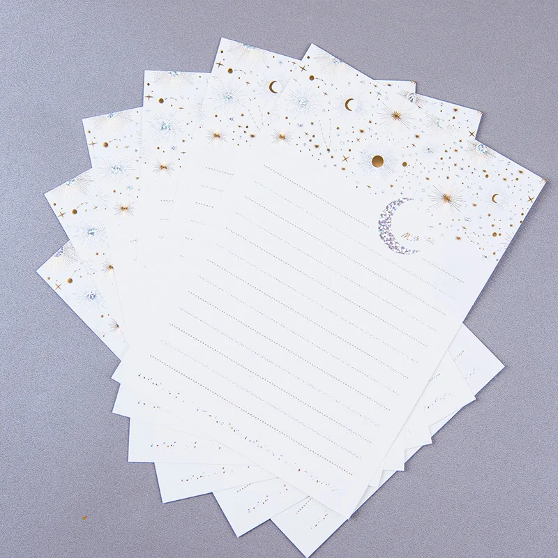 6 letter paper white Винтажная бумажная буква Европейского типа высокого класса Бронзированная Звездная луна благословение письмо с конвертом бумага для письма офисные канцелярские принадлежности - Цвет: 6 letter paper white
