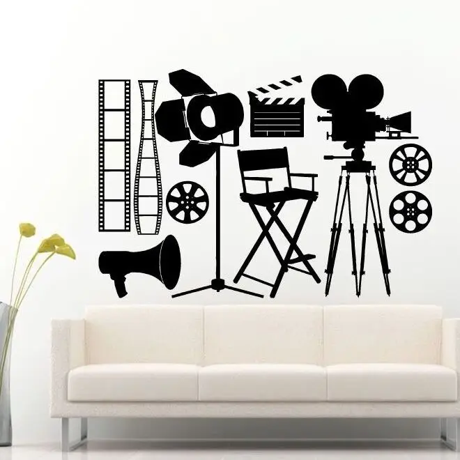 

Vinyl Wall Sticker Camera Spot Light Wall Mural Movie Cinema Decoration Film Making Tools Vinyl Wallpaper Movie Vinyl Art AY992