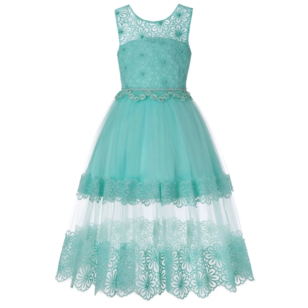 2019 New Arrived Girl Pearl Three-dimensional Flower Dress Summer Girls Dance Ball Party Children kids Age 4-15 Years old | Детская
