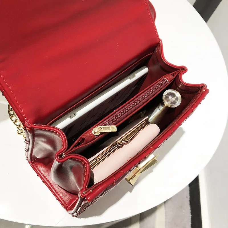 

JIULIN Spring and Summer New Korean Version Lock Link Chain Small Square Bag Simple Fashion Single Shoulder Skew Bag